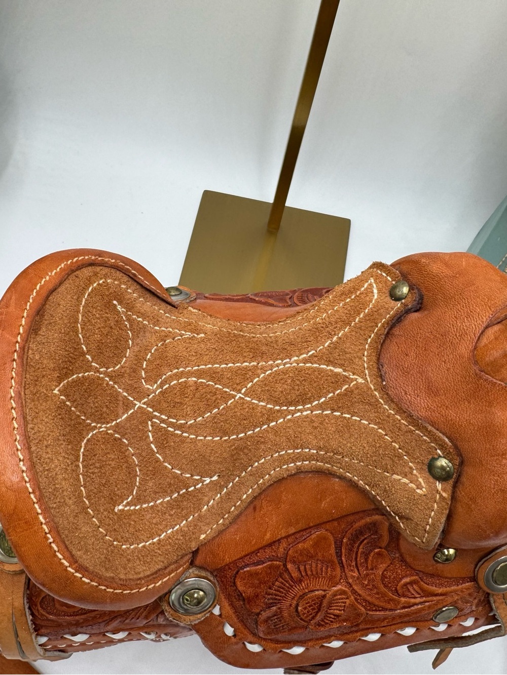 Vintage Rare Hand Tooled Leather Miniature Saddle Crossbody Bag Mod 802 Mexico - Picture 9 of 15
